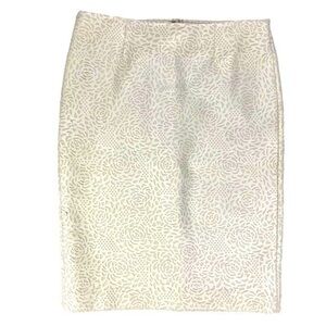 Catherine Malandrino Skirt Womens 8 Ivory White 3D Floral Laser Cut Pencil Midi